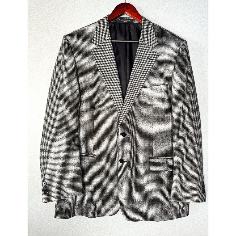 Antonio Danillo Blazer Mens 44R Silk Wool Houndstooth Sport Coat Navy Gray